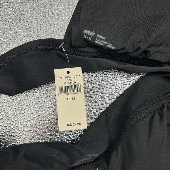 NWT Aerie Tie Longline Triangle Bikini Top Women's True Black Size M & XL - Picture 4 of 4